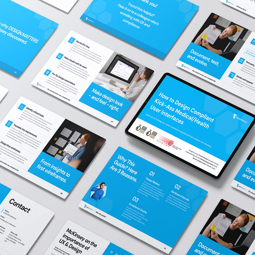 How do you design excellent user interfaces? We show you in our guide: “How to Design Compliant Kick-Ass Medical / Health User Interfaces”